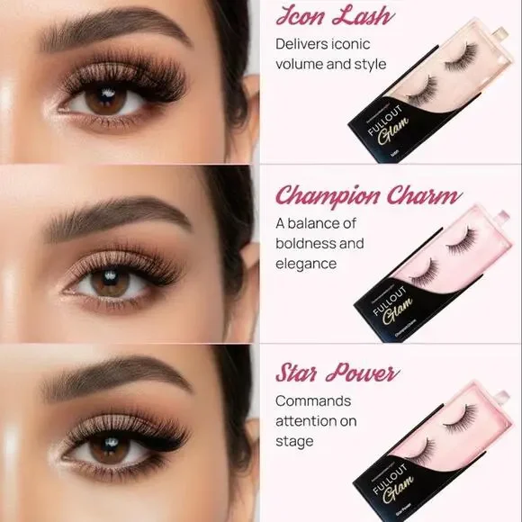 Full Out Glam Magnetic Eyelashes & Eyeliner Kit with Applicator – 3 Lash Sets
